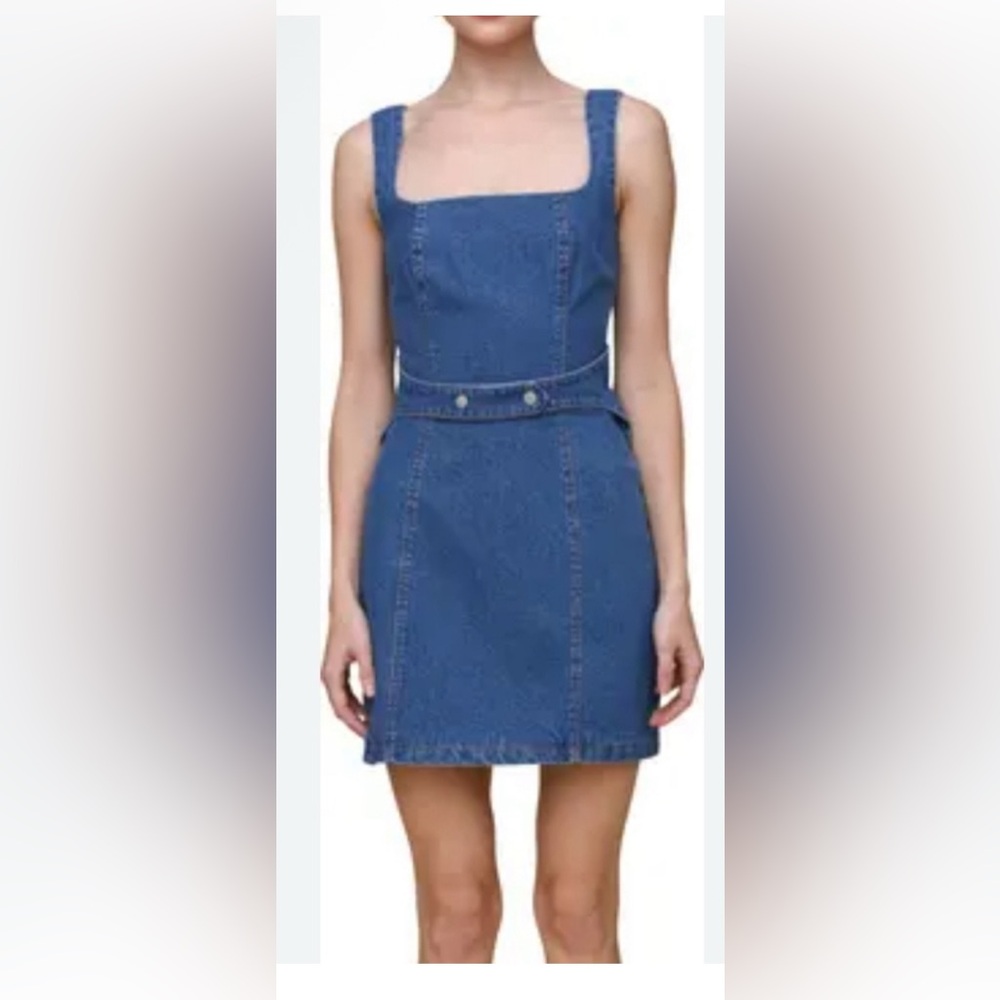 Nwot AVEC LES FILLES denim Harness Bodycon Dress 12 Stretch Mini Y2K Revolve